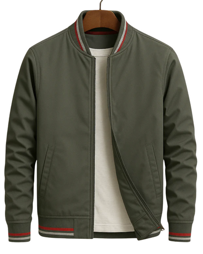 Orbin | Men's Varsity Zip-Up Striped Rib Trim Bomber Jacket