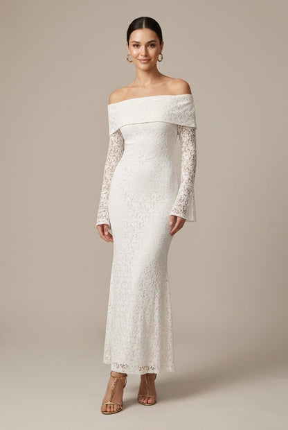 Luna | Lace Off Shoulder Bell Sleeve Maxi Wedding Guest Dress