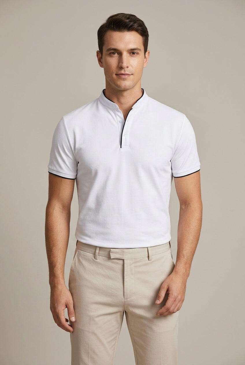 Thornbury | Men's Mandarin Collar Slim Fit Short Sleeve Polo
