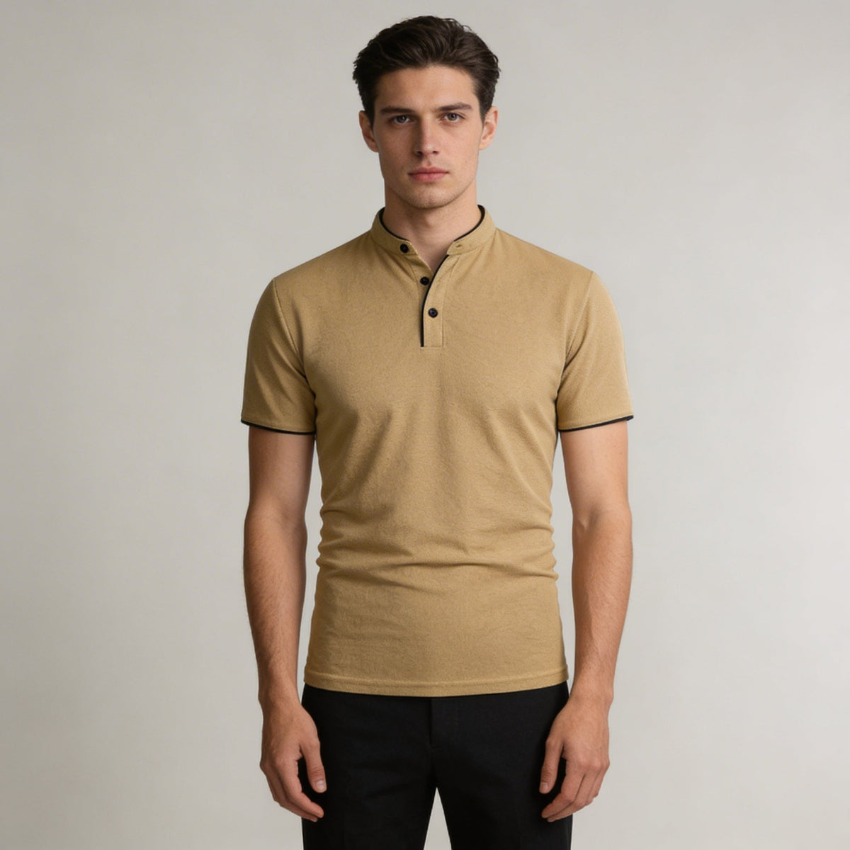 Thornbury | Men's Mandarin Collar Slim Fit Short Sleeve Polo