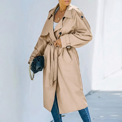 Amberlyn | Women's Belted Long Trench Coat with Lapel Collar