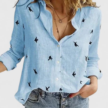 Elena | Lapel Collar Button Down Long Sleeve Relaxed Linen Blouse