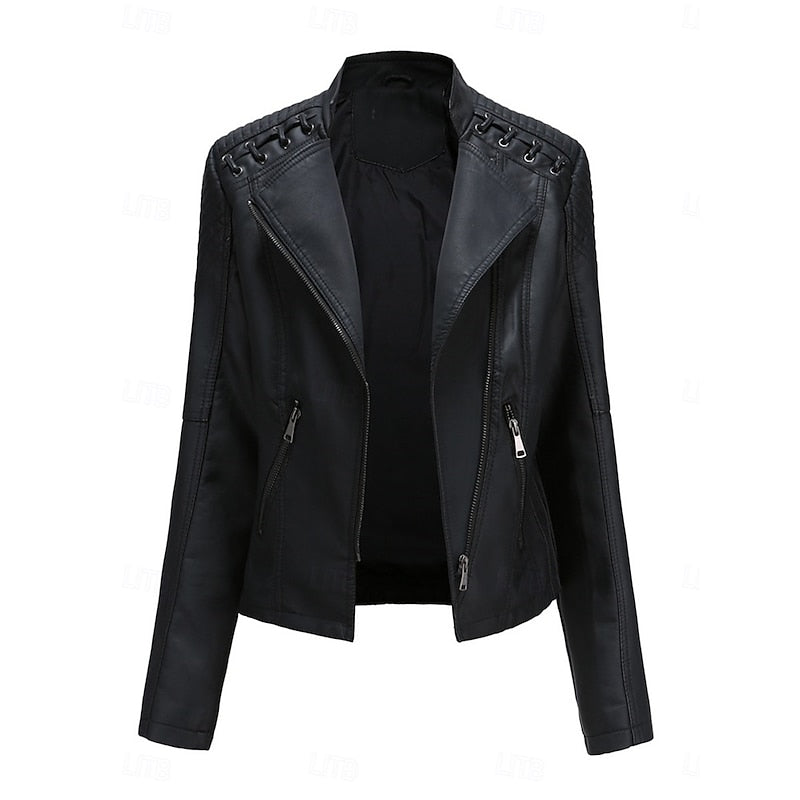 Neve | Women's Faux Leather Biker Moto Cropped Jacket