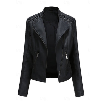 Neve | Women's Faux Leather Biker Moto Cropped Jacket