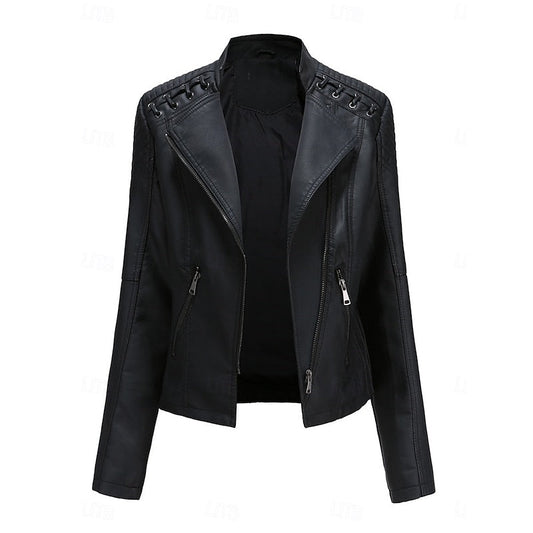 Neve | Women's Faux Leather Biker Moto Cropped Jacket