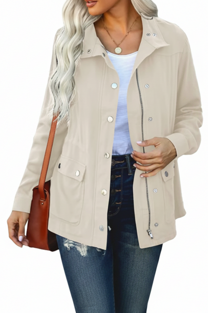 Harlowen | Women's Snap Button Zip Up Drawstring Utility Jacket