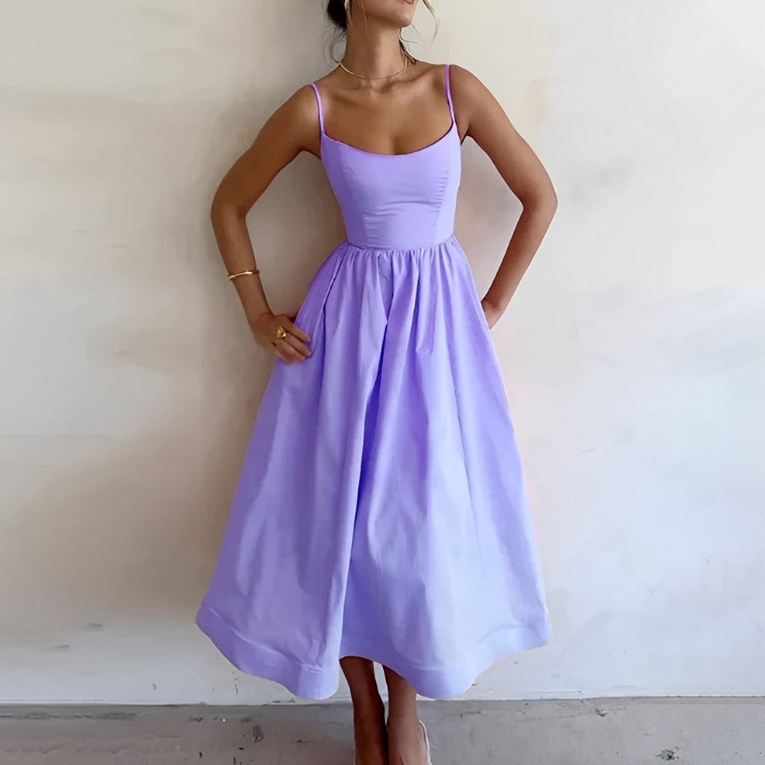Alina | Spaghetti Strap Fitted Bodice A-Line Midi Elegant Summer Dress