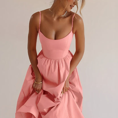 Alina | Spaghetti Strap Fitted Bodice A-Line Midi Elegant Summer Dress