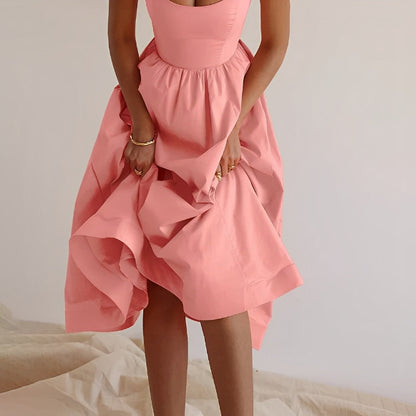 Alina | Spaghetti Strap Fitted Bodice A-Line Midi Elegant Summer Dress
