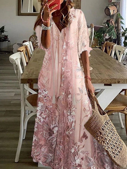 Seraphina | Women's Floral V-Neck Short Sleeve Casual Summer Maxi Dress