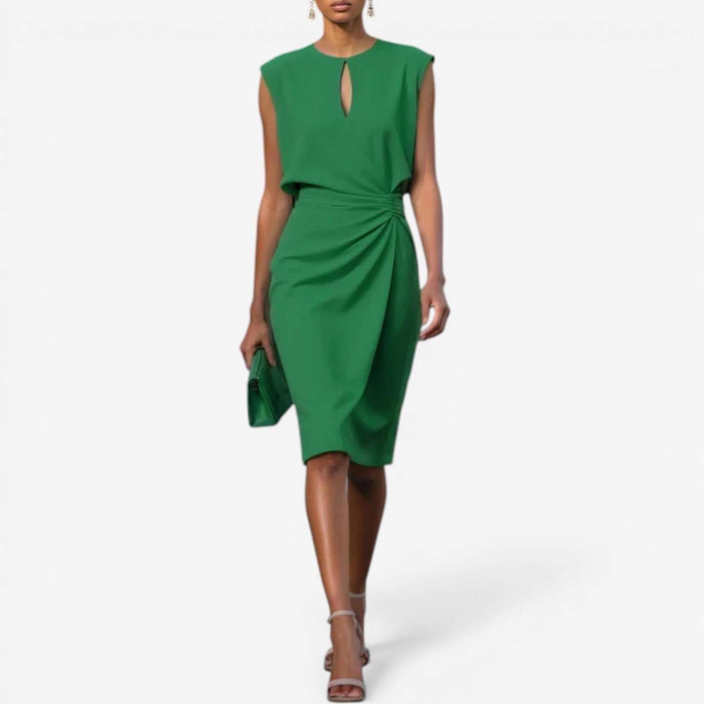 Lisandrah | Keyhole Cutout Sleeveless Ruched Waist Asymmetric Elegant Midi Dress