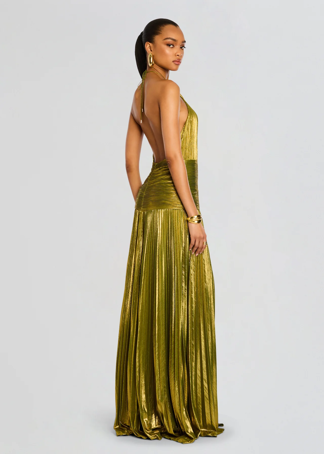 Alana | Pleated Halter Neck High Slit Maxi Formal Wedding Guest Dress