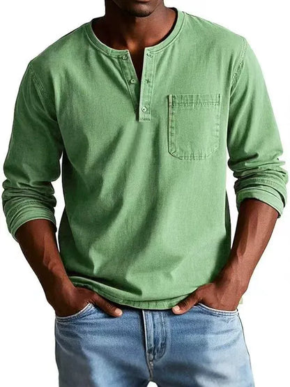 Rowan | Men's Washed Henley Long Sleeve Chest Pocket Shirt