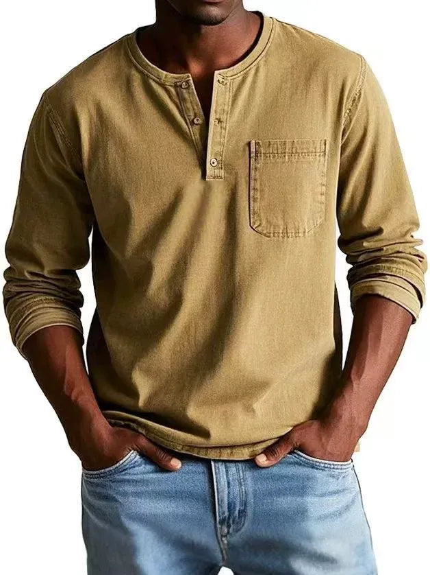 Rowan | Men's Washed Henley Long Sleeve Chest Pocket Shirt