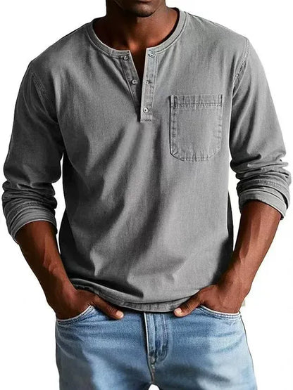 Rowan | Men's Washed Henley Long Sleeve Chest Pocket Shirt