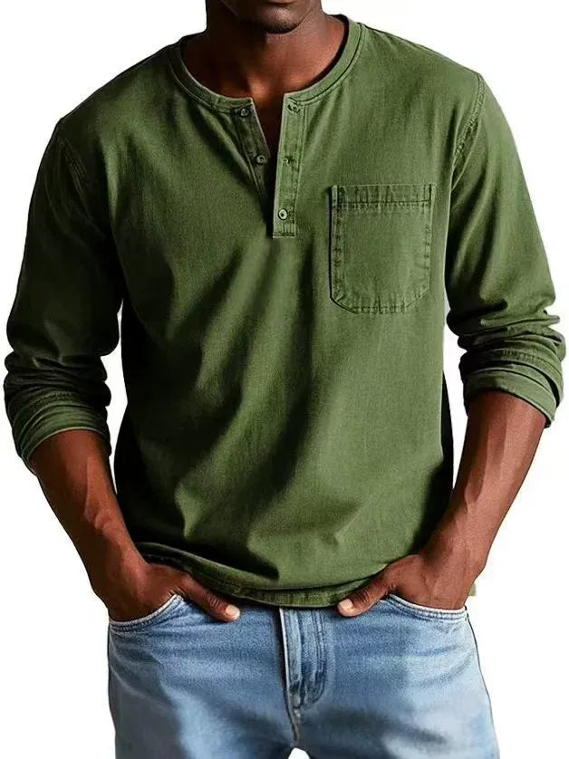 Rowan | Men's Washed Henley Long Sleeve Chest Pocket Shirt