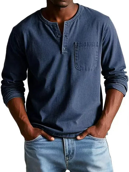 Rowan | Men's Washed Henley Long Sleeve Chest Pocket Shirt