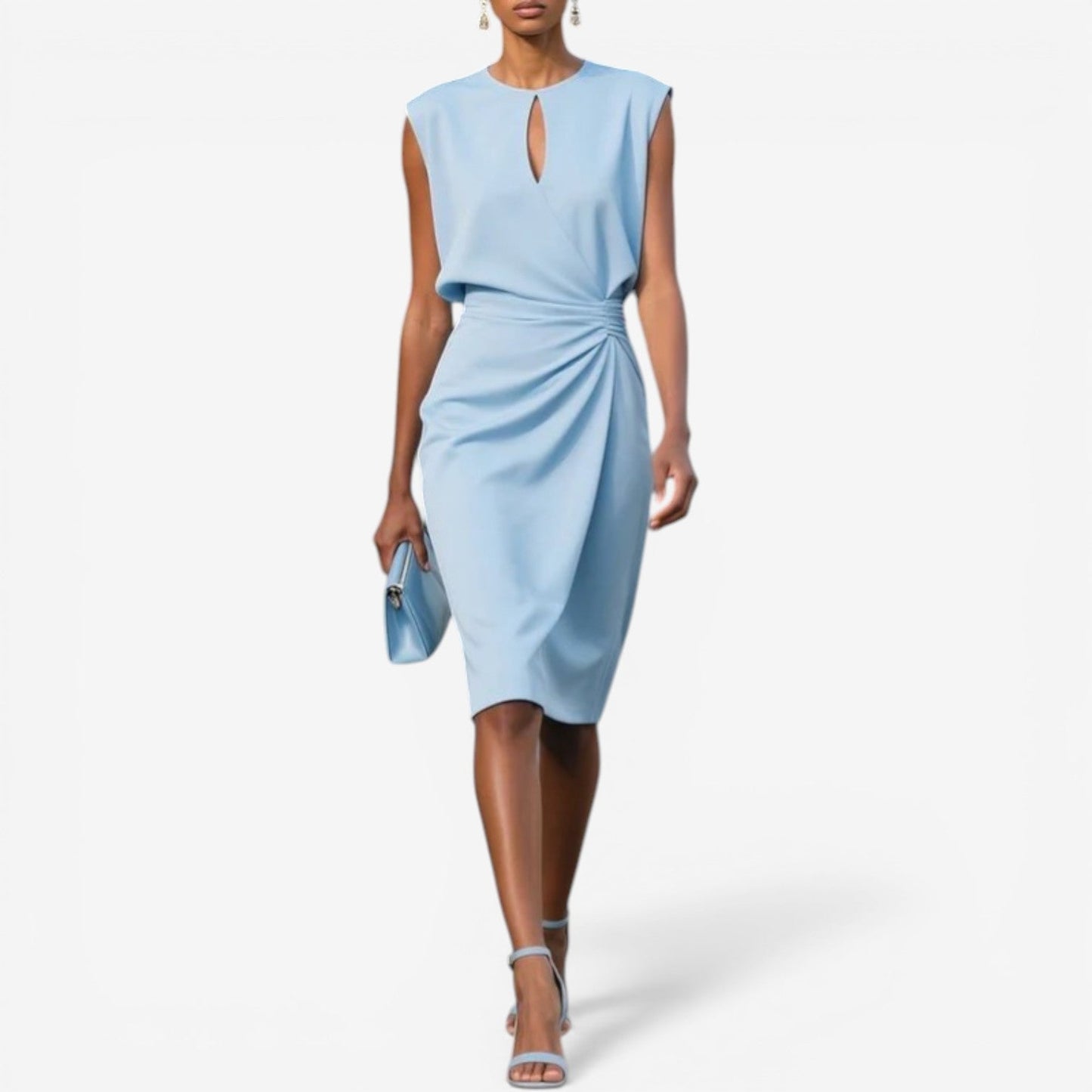 Lisandrah | Keyhole Cutout Sleeveless Ruched Waist Asymmetric Elegant Midi Dress