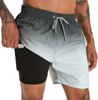 Kai | Men's Swim Shorts Quick Dry Tropical Print Compression Liner