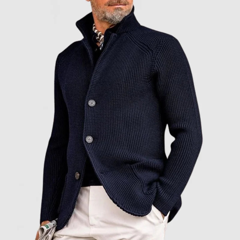 Emory | Men's Fine-Knit Stand-Collar Button Cardigan