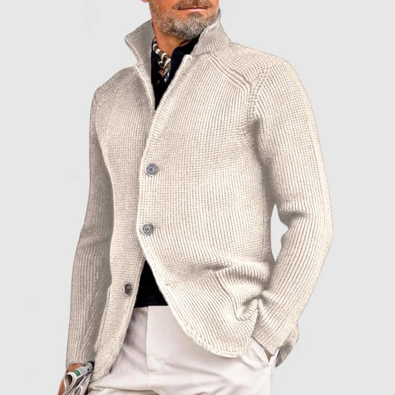 Emory | Men's Fine-Knit Stand-Collar Button Cardigan