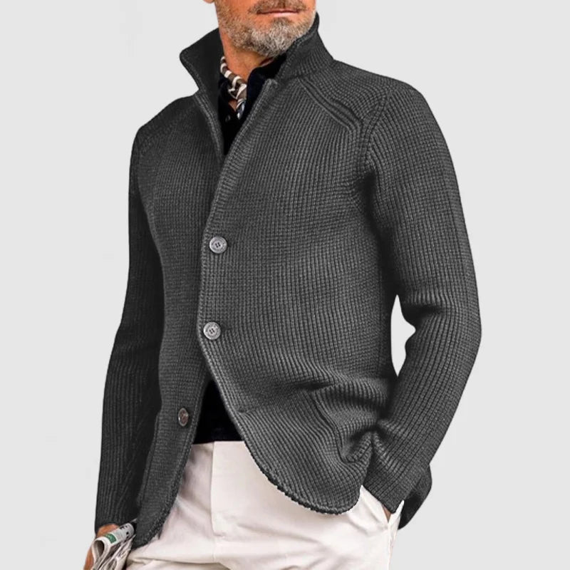 Emory | Men's Fine-Knit Stand-Collar Button Cardigan