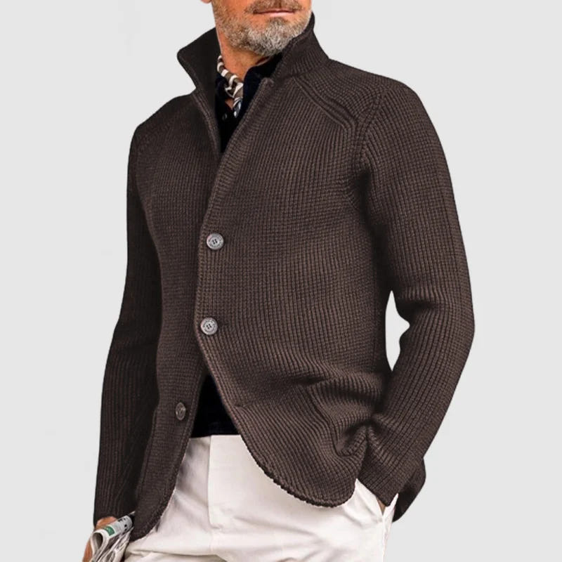 Emory | Men's Fine-Knit Stand-Collar Button Cardigan