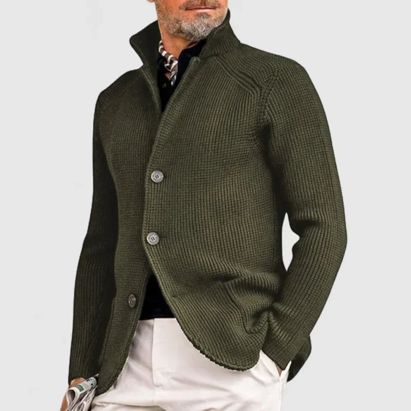Emory | Men's Fine-Knit Stand-Collar Button Cardigan