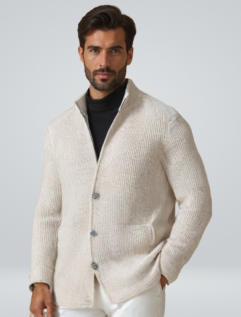 Emory | Men's Fine-Knit Stand-Collar Button Cardigan