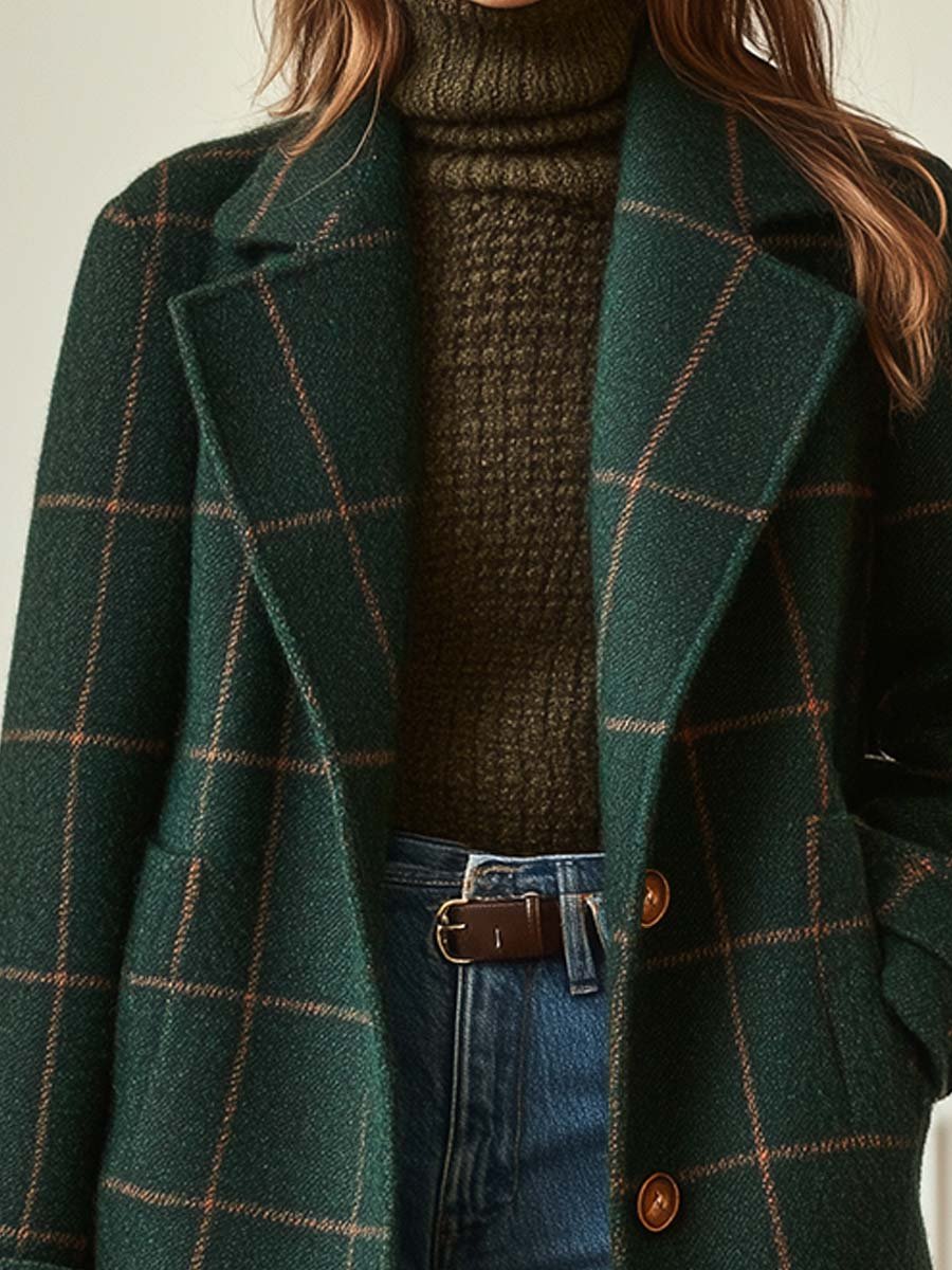 Jennifer | Women's Check Lapel Collar Wool Blend Coat