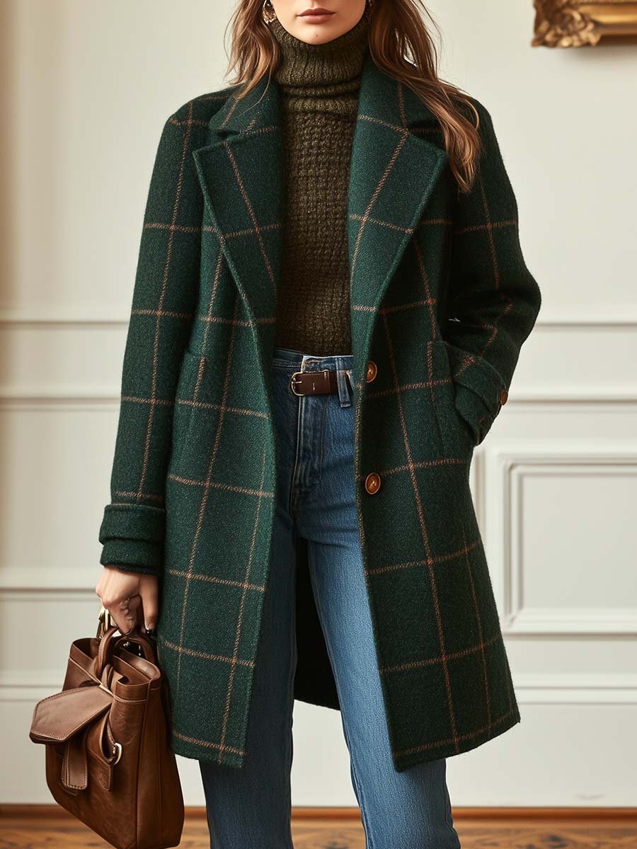 Jennifer | Women's Check Lapel Collar Wool Blend Coat