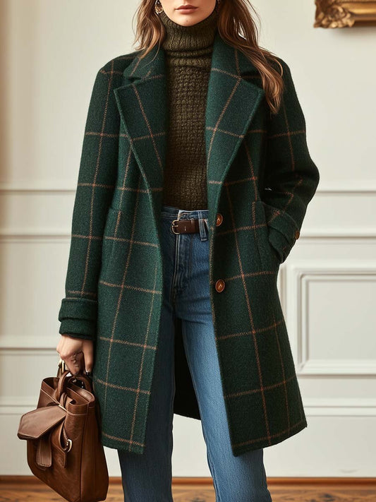 Jennifer | Women's Check Lapel Collar Wool Blend Coat