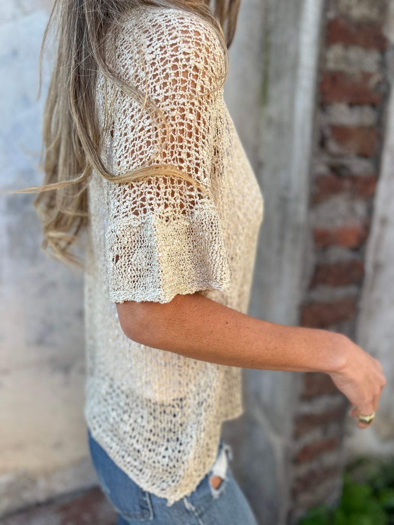 Barbara | Crochet Knit Cardigan Open Front Button Boho Tops