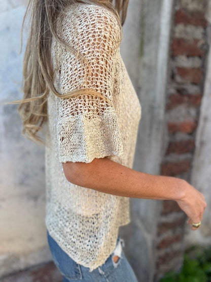 Barbara | Crochet Knit Cardigan Open Front Button Boho Tops