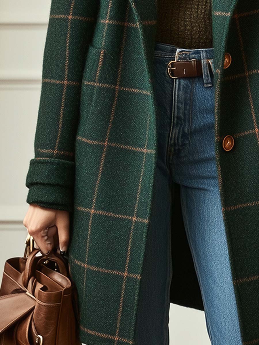 Jennifer | Women's Check Lapel Collar Wool Blend Coat