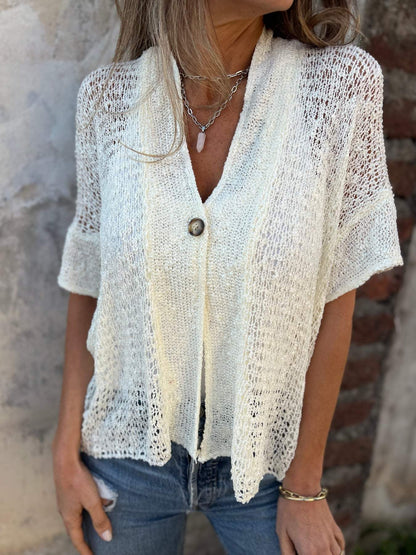 Barbara | Crochet Knit Cardigan Open Front Button Boho Tops