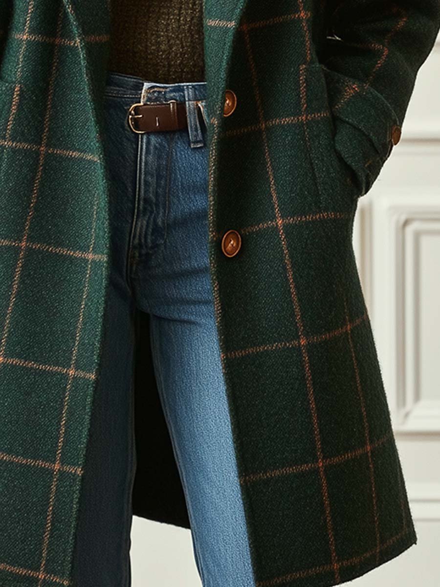 Jennifer | Women's Check Lapel Collar Wool Blend Coat