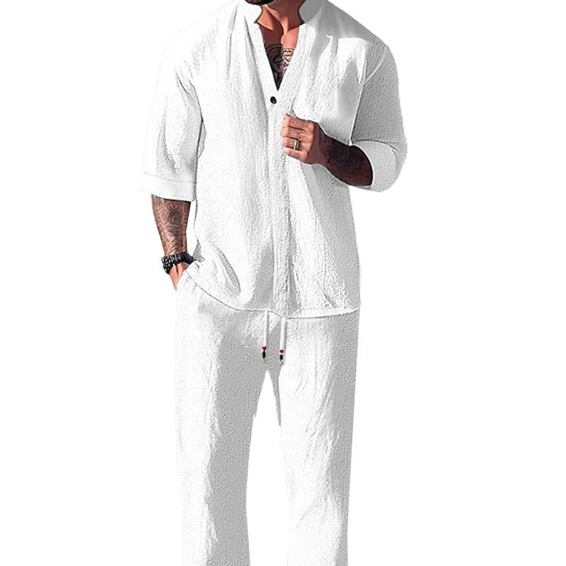Dorian | V Neck 3/4 Sleeve Drawstring Pants Linen Blend Two Piece Set