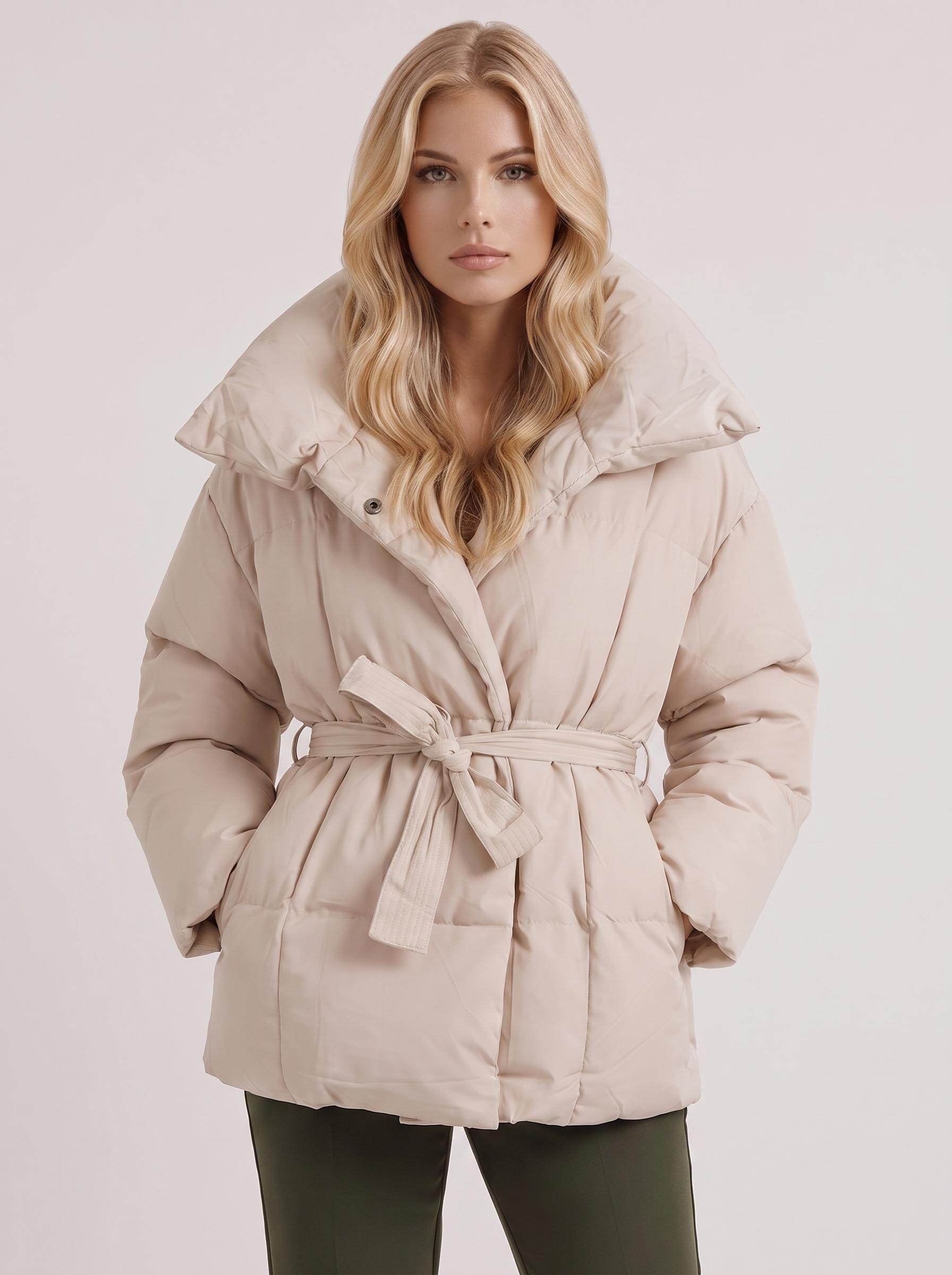 Marisette | Women's Quilted Belted Oversized Collar Winter Puffer Jacket