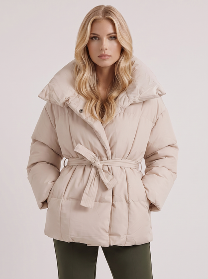 Marisette | Women's Quilted Belted Oversized Collar Winter Puffer Jacket