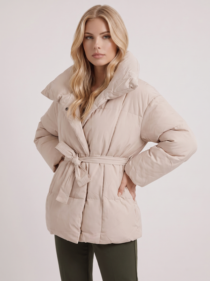 Marisette | Women's Quilted Belted Oversized Collar Winter Puffer Jacket