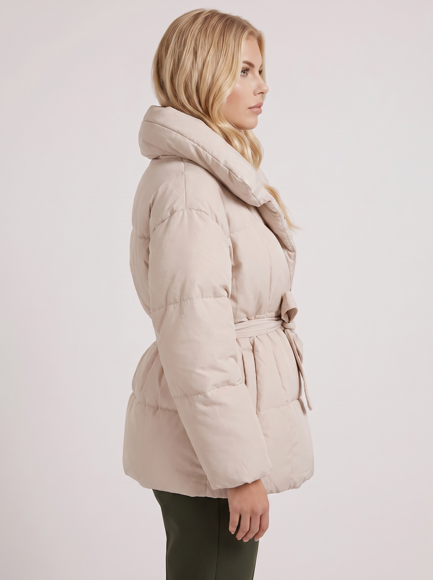 Marisette | Women's Quilted Belted Oversized Collar Winter Puffer Jacket