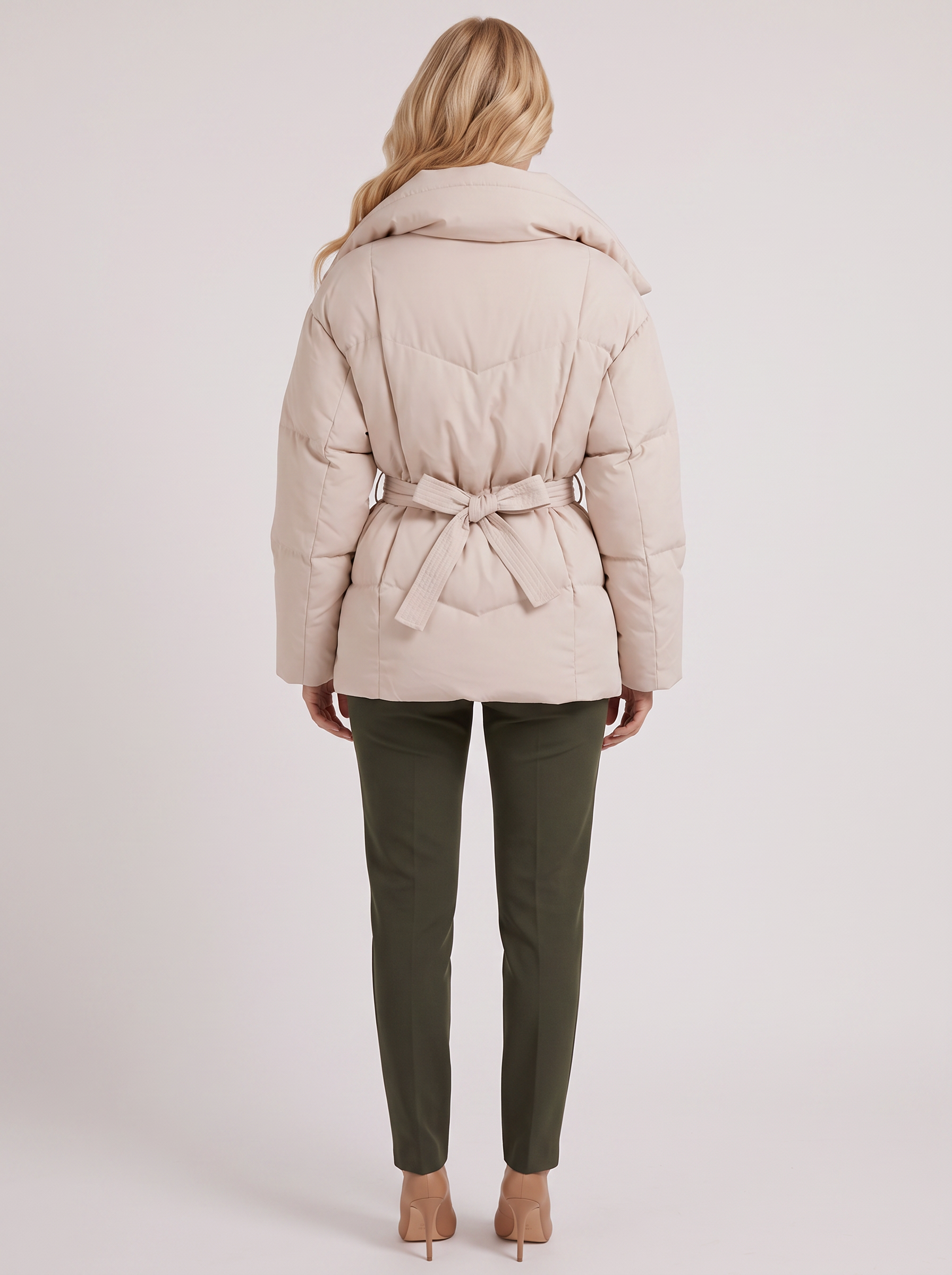 Marisette | Women's Quilted Belted Oversized Collar Winter Puffer Jacket