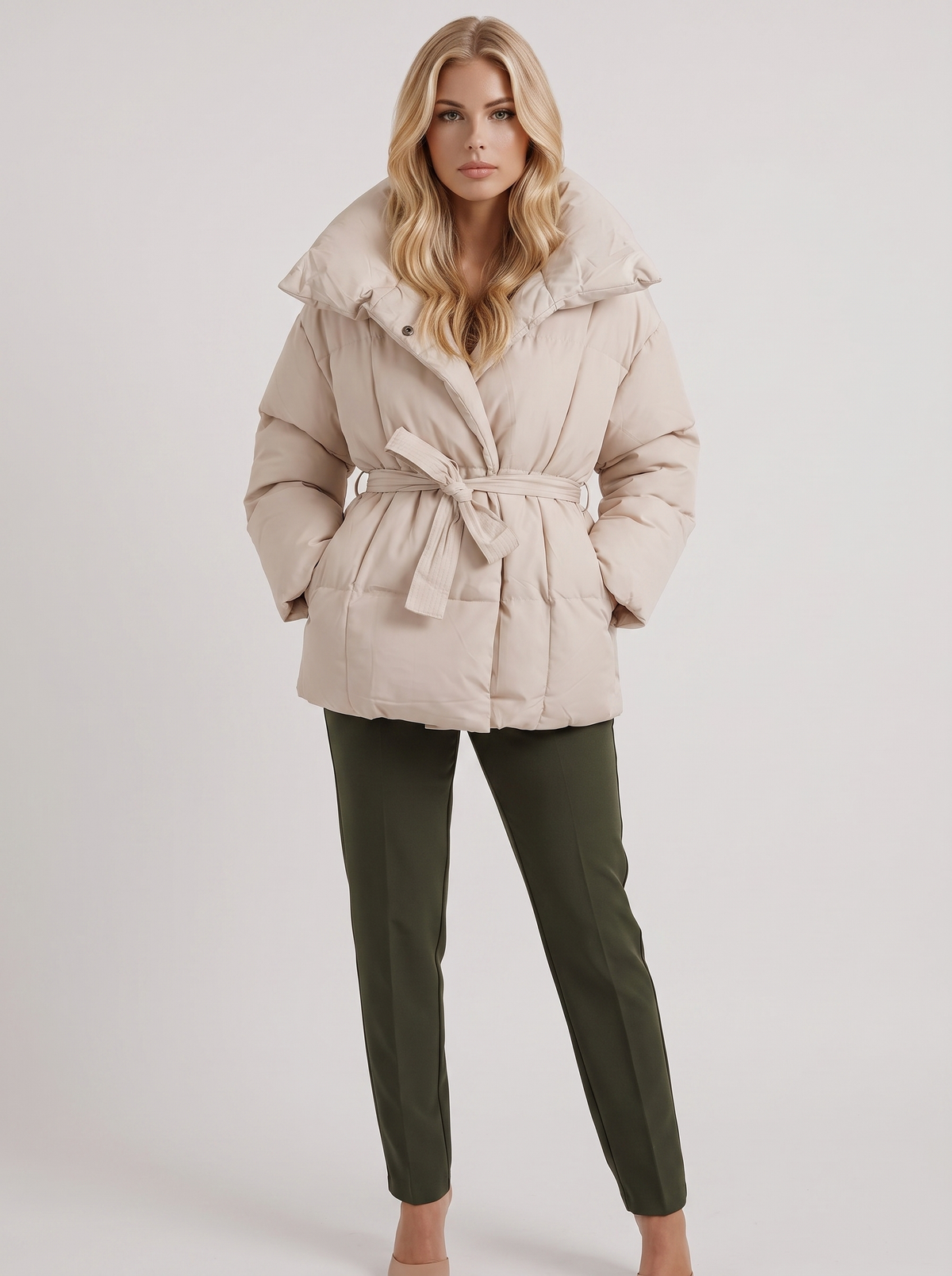 Marisette | Women's Quilted Belted Oversized Collar Winter Puffer Jacket
