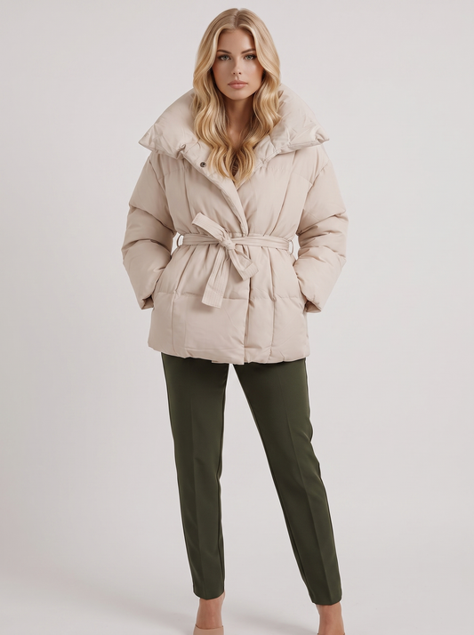 Marisette | Women's Quilted Belted Oversized Collar Winter Puffer Jacket