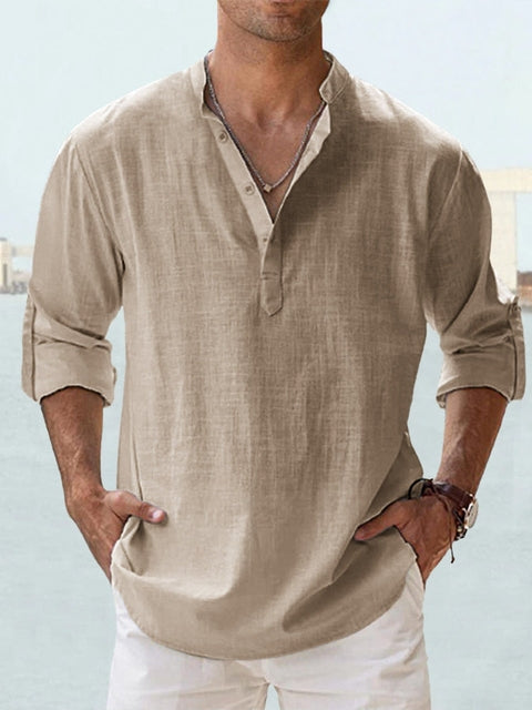 Austin | Men's Linen Blend Henley Long Sleeve Relaxed Summer Shirt