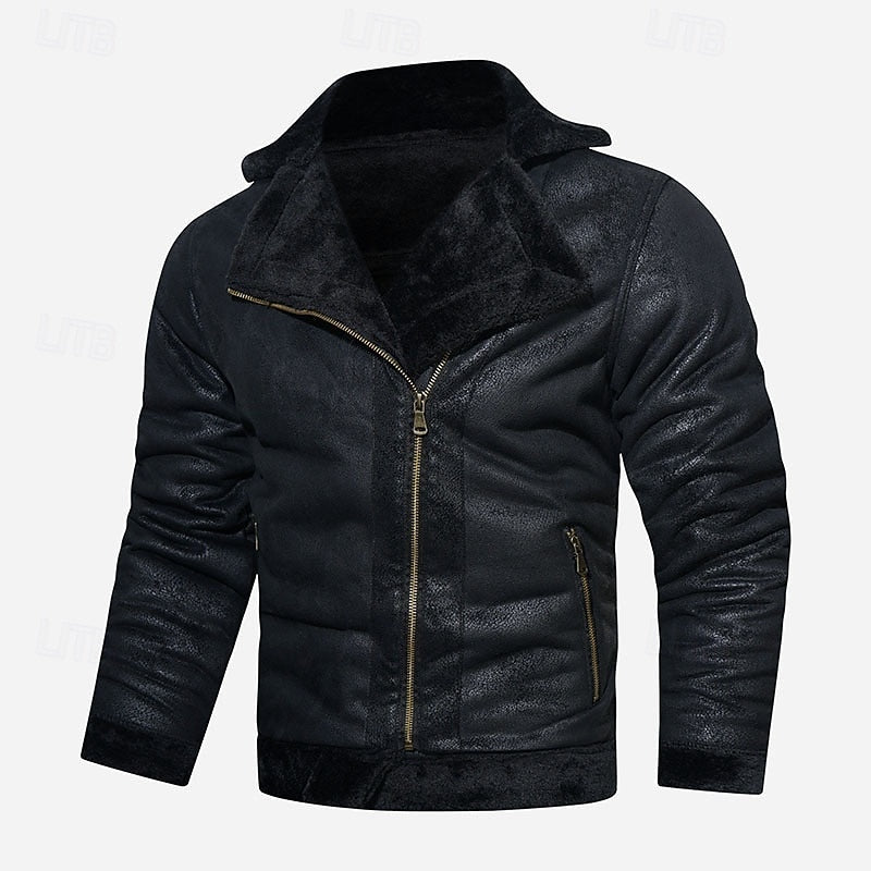 Kingsley | Men's Faux Fur Lined Standing Collar Biker Jacket