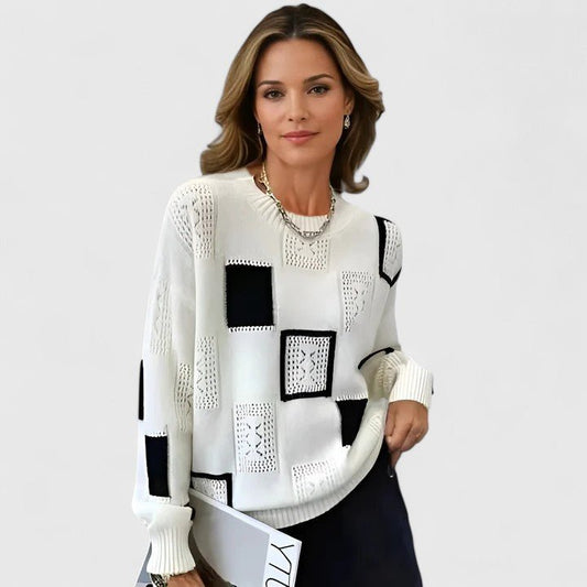 Selina | Women's Knit Geometric Pattern Round Neck Long Sleeve Sweater