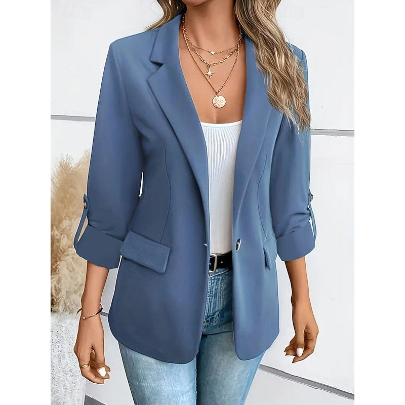 Elara | Women's Tailored Open Front Ruched Sleeve Blazer