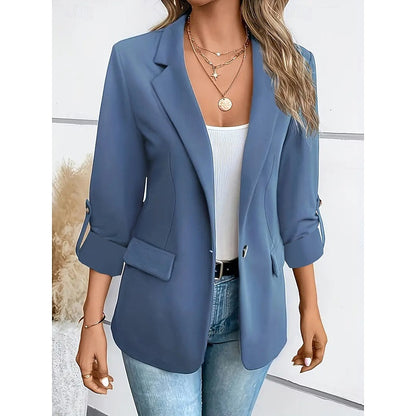 Elara | Women's Tailored Open Front Ruched Sleeve Blazer